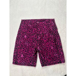 LegEnd Womens XL Pink Black Leopard Print Biker Shorts High Waist Active Pockets